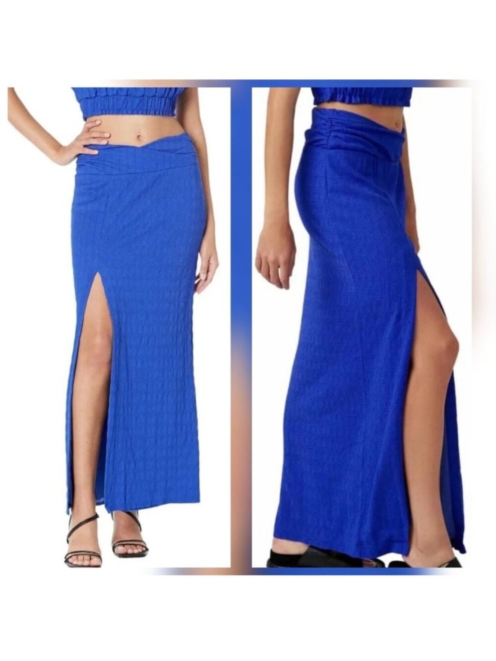 Free People Women's Pull On Mazarine Blue Maxi Skirt XS Side Slit Boho Hippie - Picture 2 of 10